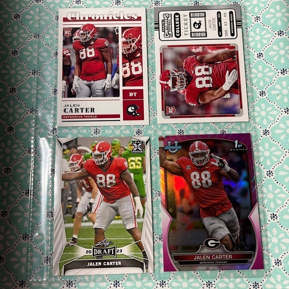 🏈 Jalen Carter, NFL Football Sports Draft Pick/Rookie/RC Trading Cards, Set of 4